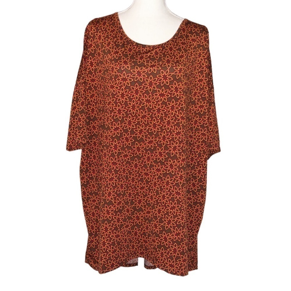 Lularoe Brown with Orange and Burgandy Floral Irma SIze XL